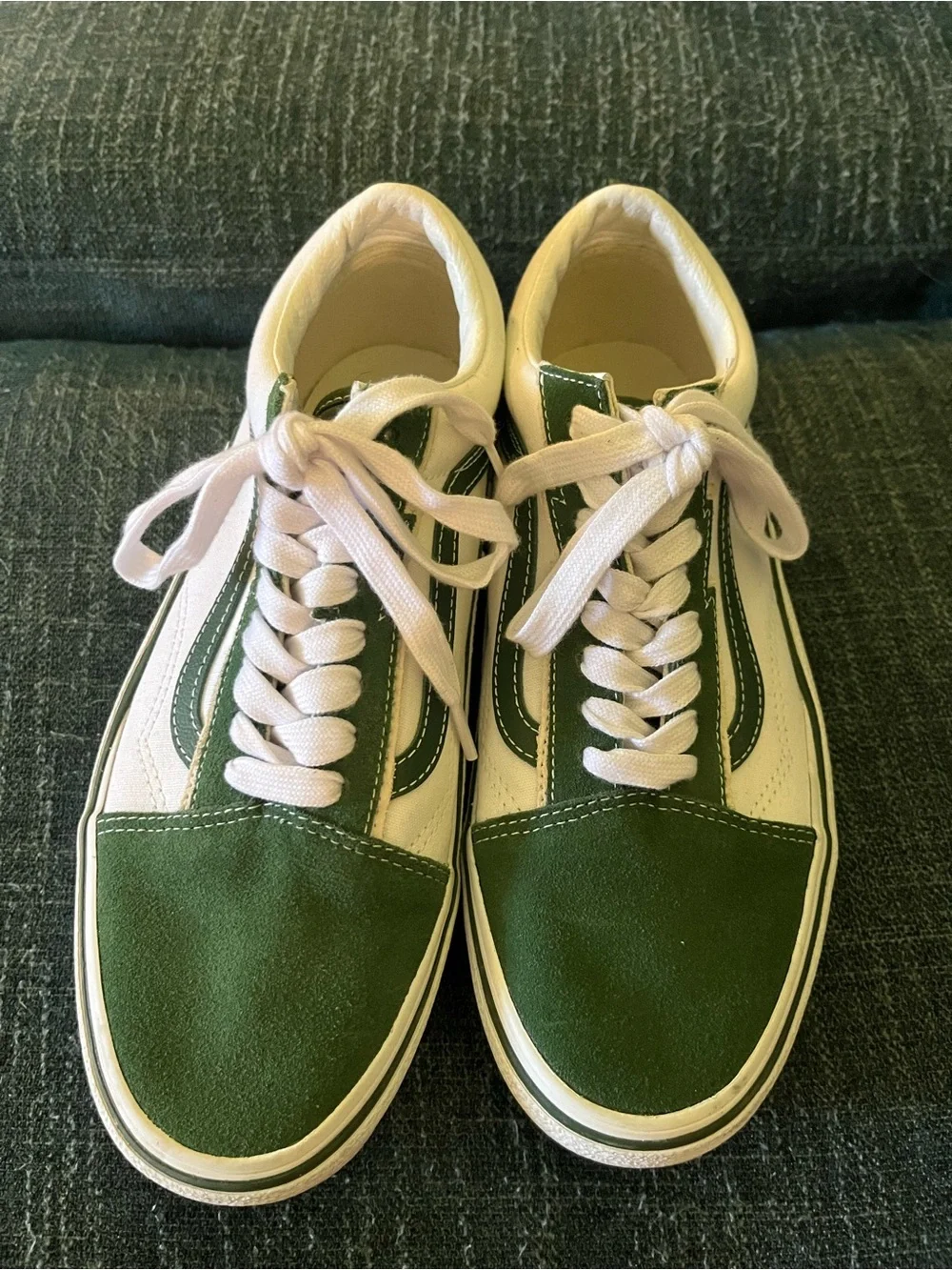 Vans Green and White Lightning Bolt Low-Top Skate Shoes